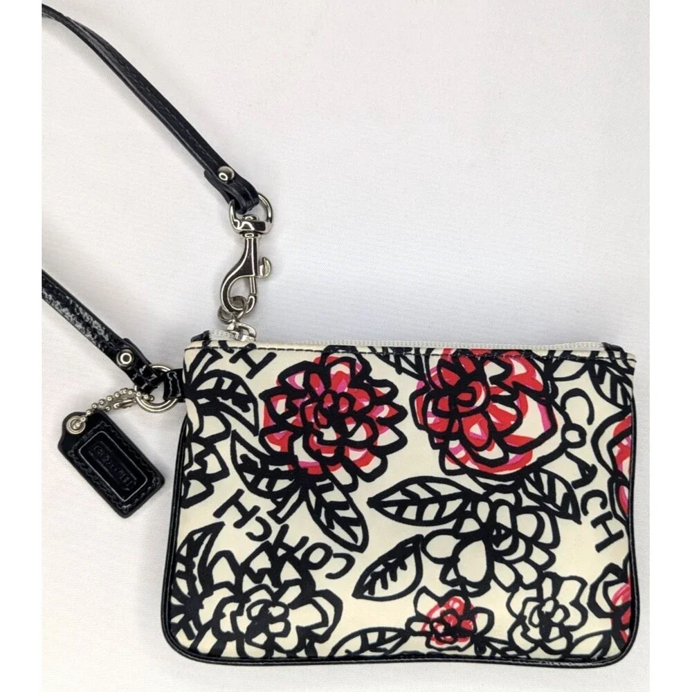 COACH Poppy Wristlet Coin Wallet with Roses - RARE!